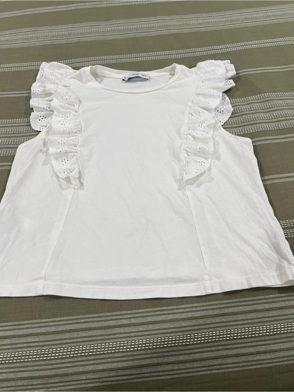 Mango White Eyelet Ruffle Tank Top